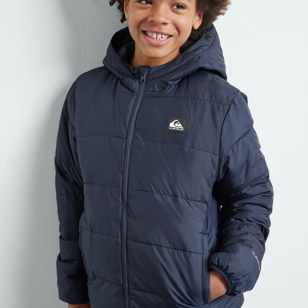 QUIKSILVER Navy Puffer Jacket Reversible, Size 12, Youth *NEW*